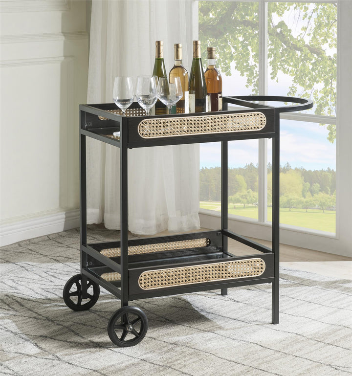 Dual-shelf serving cart with rattan detailing Colson -  Black