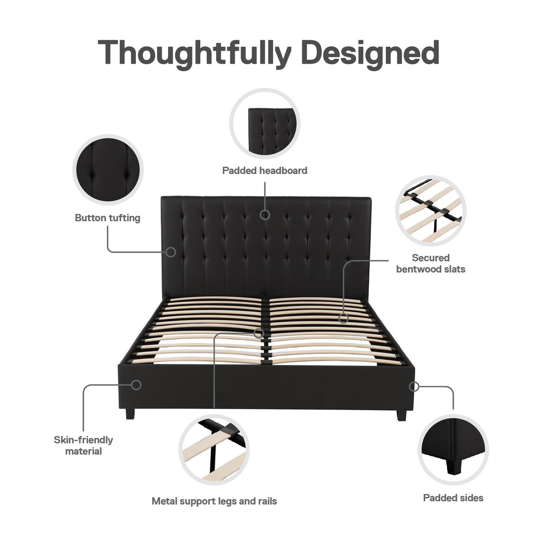 Best Upholstered Bed with Sturdy Frame -  Black Faux Leather  -  Full