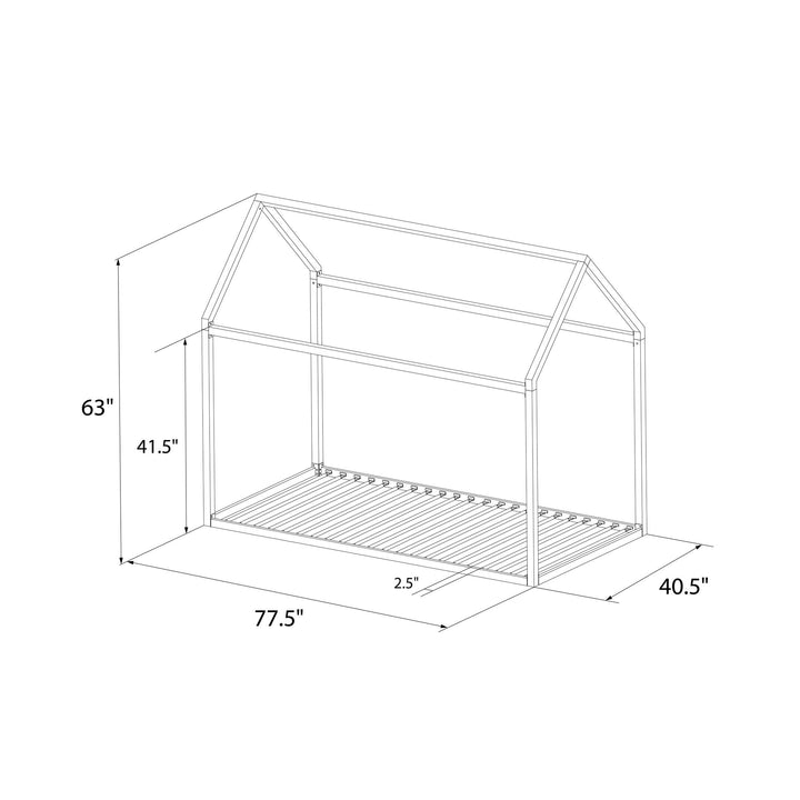 Rowan Valley Skyler Sturdy Floor Metal House Bed with Slats - White - Twin