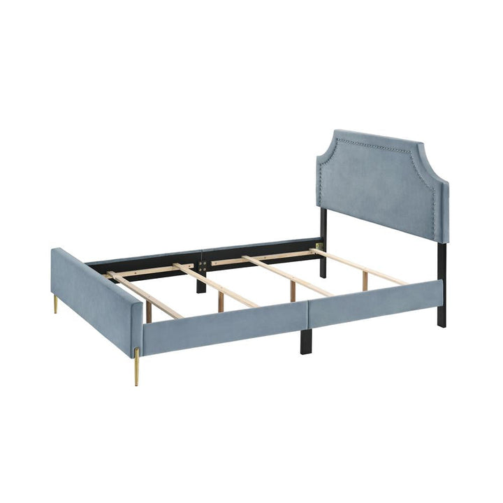 Mazie Upholstered  Bed with Nailheads Aesthetic - Light Blue - Queen