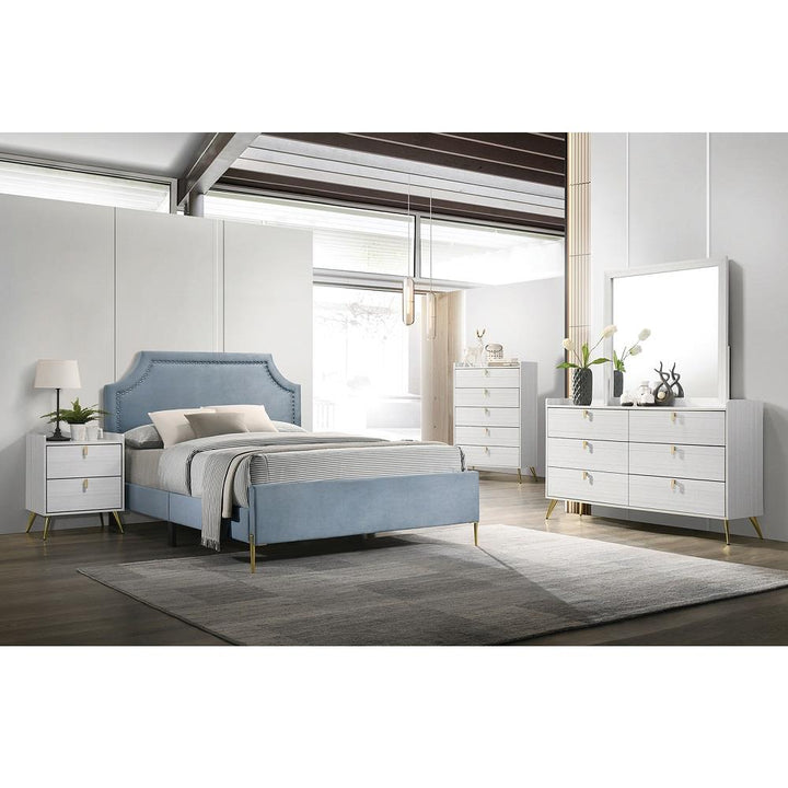 Aesthetic bed with headboard - Light Blue - Queen