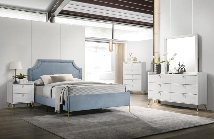 Upholstered Bed with Nailheads Aesthetic - Light Blue - King