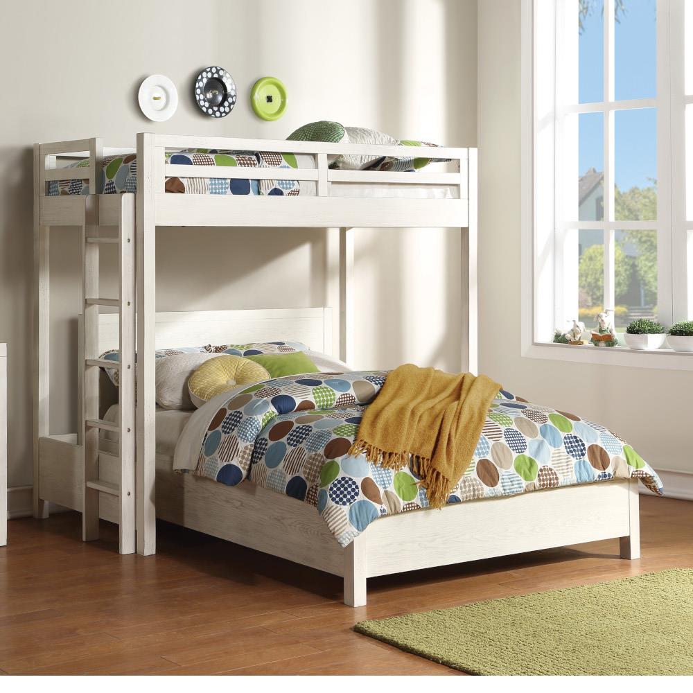 Twin Loft Bed with Fixed Ladder for small bedroom - Rustic White