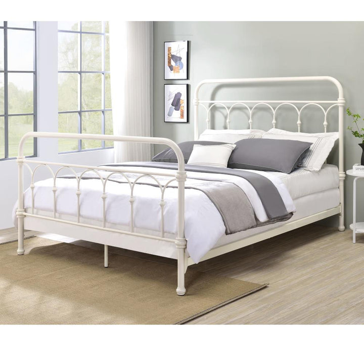 Metal Full Bed with Curved Headboard - White