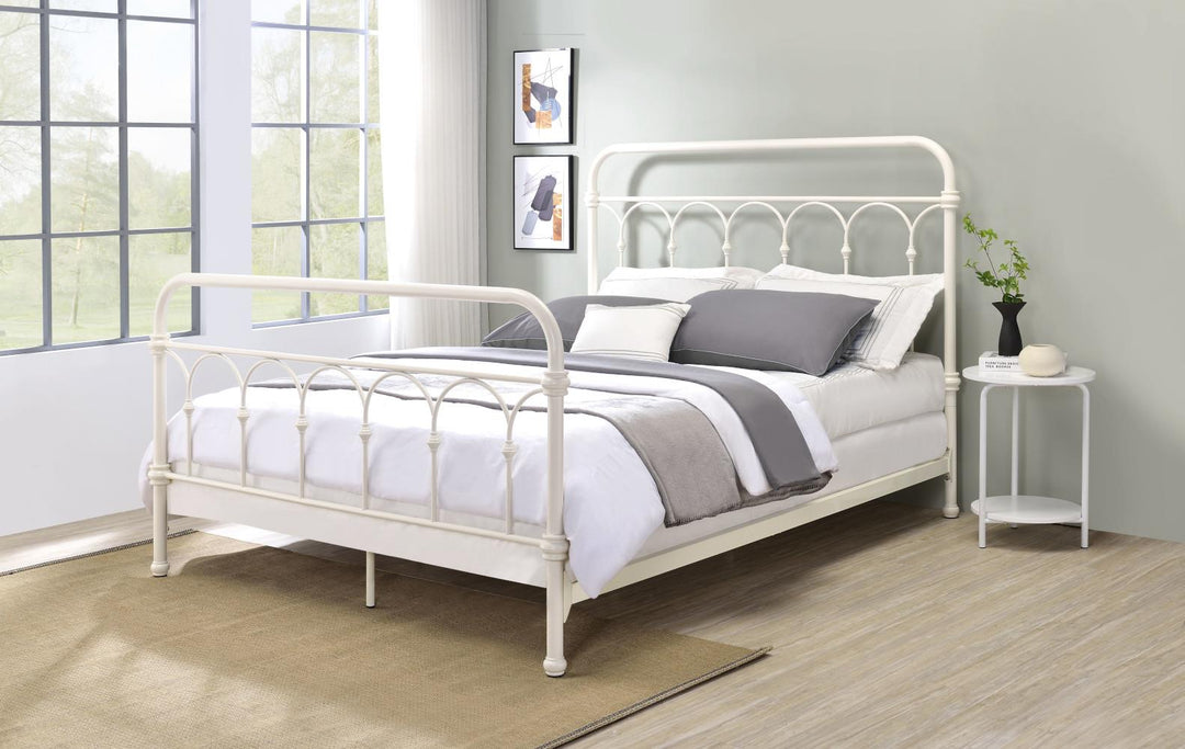 Vintage design metal Full Bed with Headboard - White