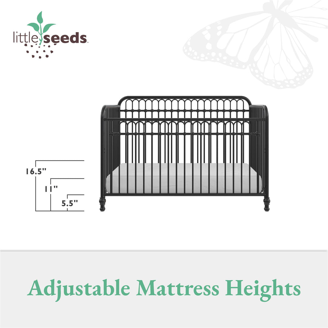 Little Seeds Raven 3-in-1 Metal Crib with Rounded Edges - Black