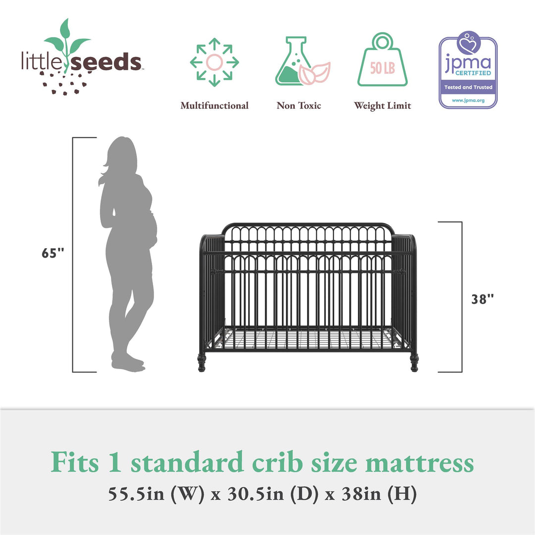 Little Seeds Raven 3-in-1 Metal Crib with Rounded Edges - Black