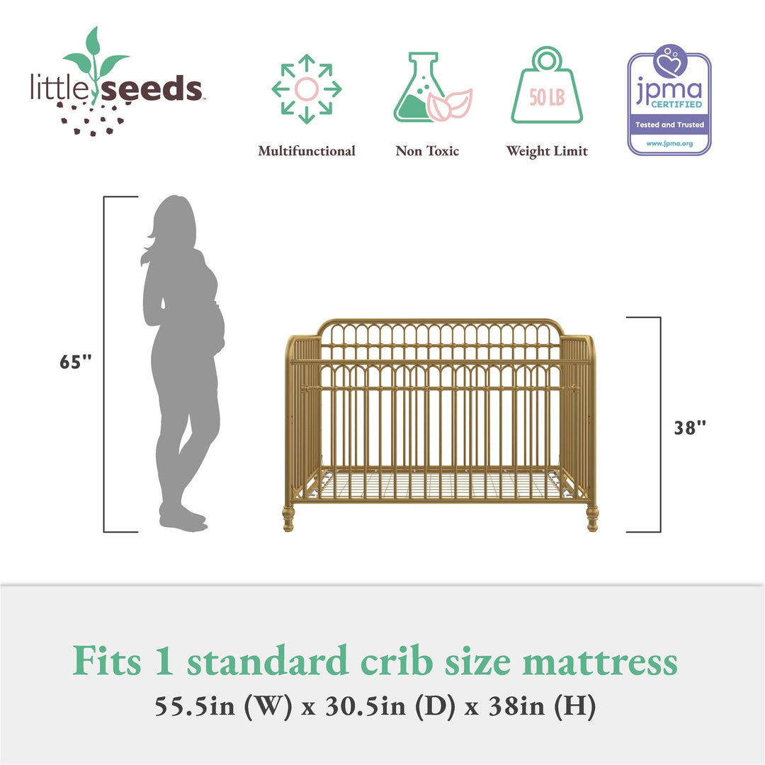 Little Seeds Raven 3-in-1 Metal Crib with Rounded Edges - Gold