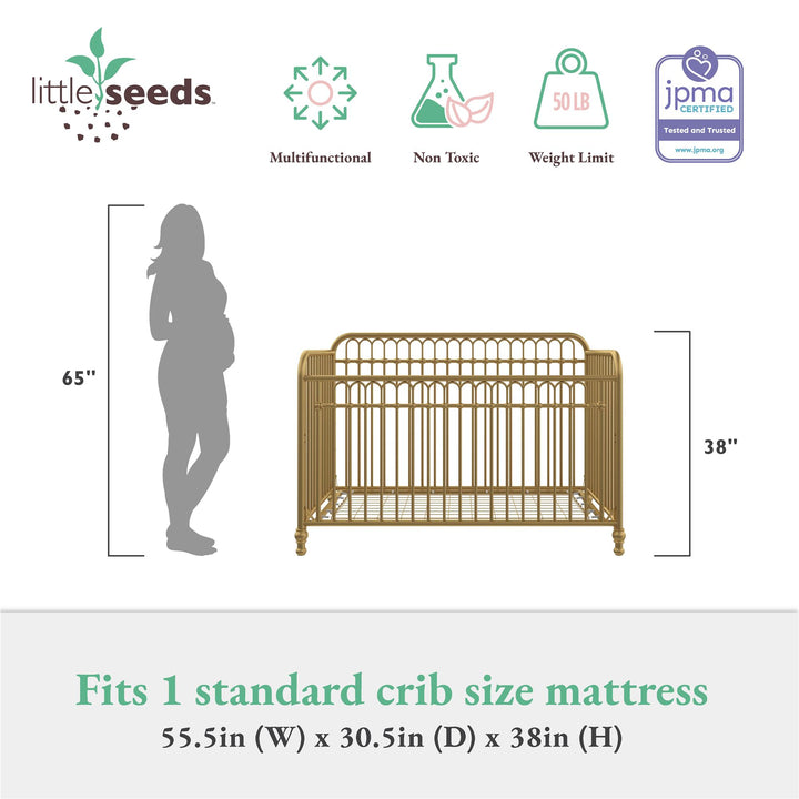 Little Seeds Raven 3-in-1 Metal Crib with Rounded Edges - Gold