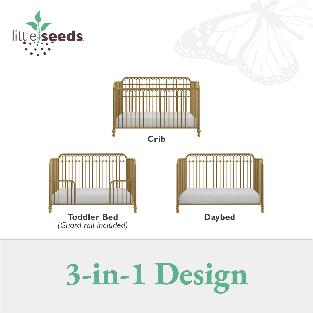 Little Seeds Raven 3-in-1 Metal Crib with Rounded Edges - Gold