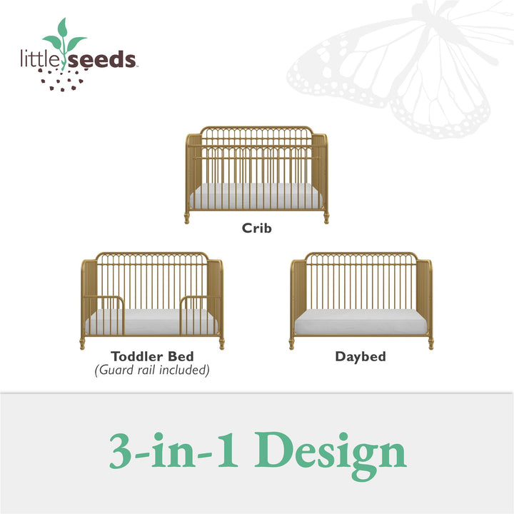 Little Seeds Raven 3-in-1 Metal Crib with Rounded Edges - Gold
