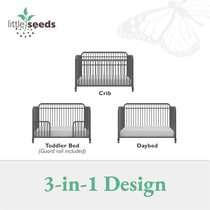 Best 3-in-1 Metal Crib by Little Seeds -  Gray
