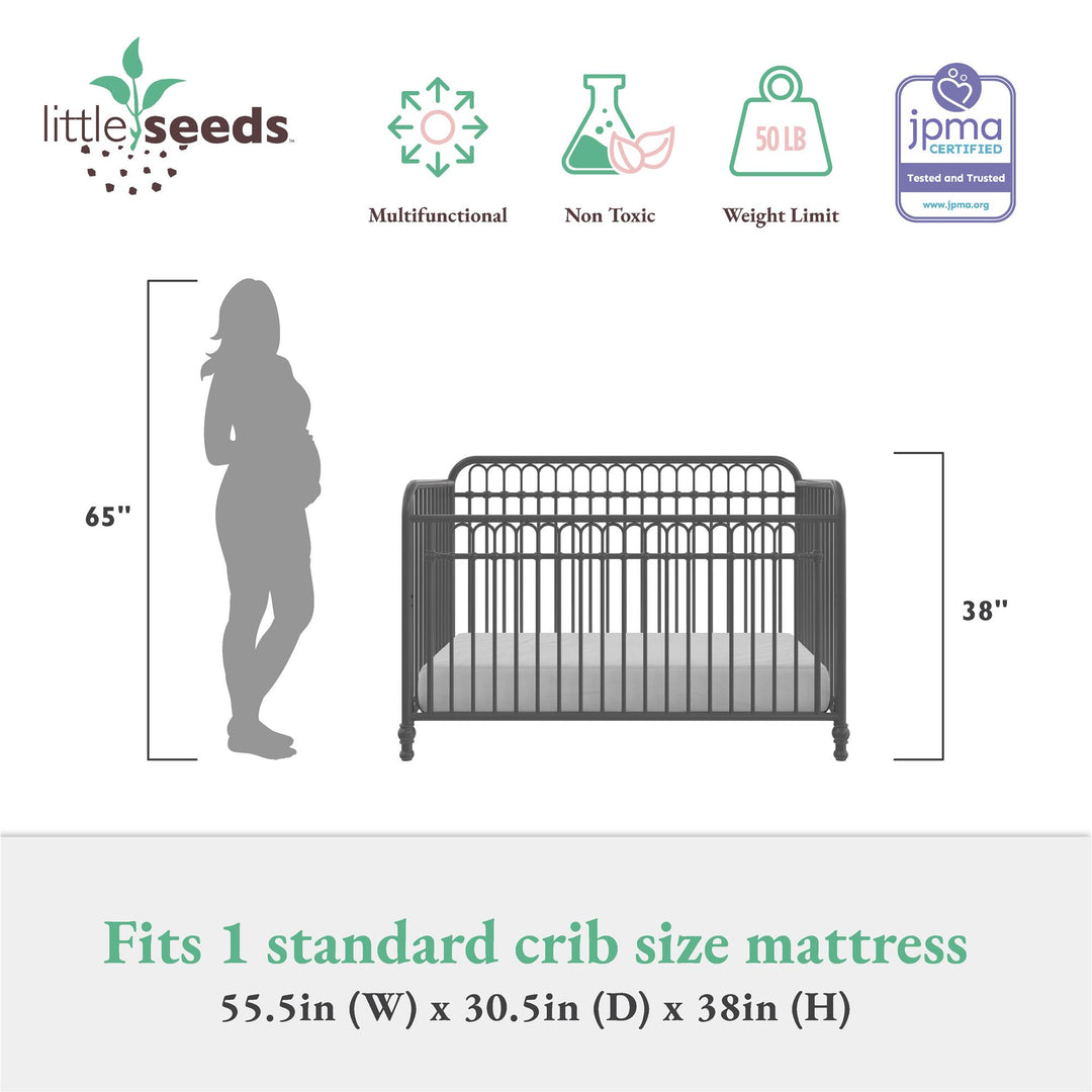 Little Seeds Raven 3-in-1 Metal Crib with Rounded Edges - Gray