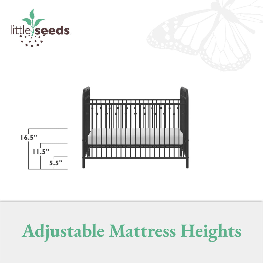Stylish Metal Crib with 3 Different Height Adjustments -  Black