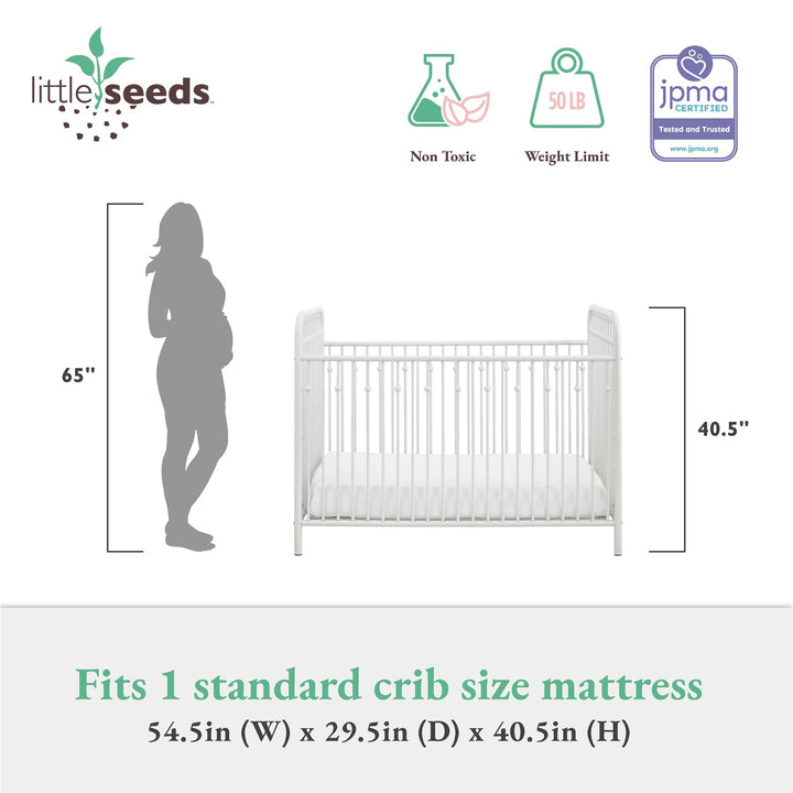 Stylish Metal Crib with 3 Height Adjustments -  White