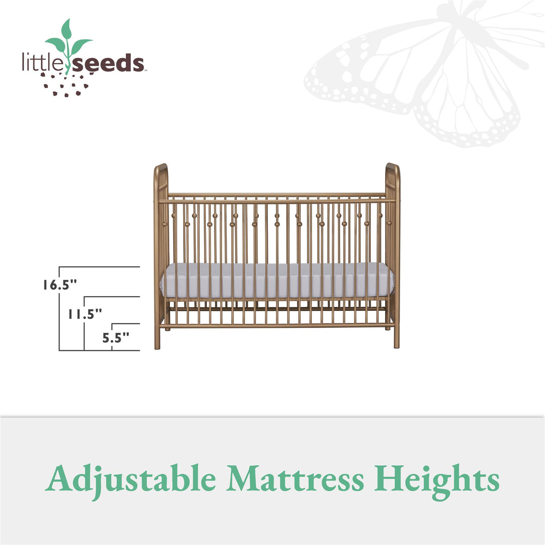 Adjustable Height Metal Crib -  Gold