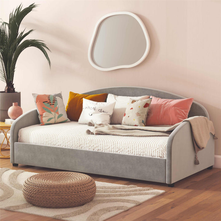 Moon Velvet Upholstered Daybed with Rounded Headboard - Light Gray - Twin