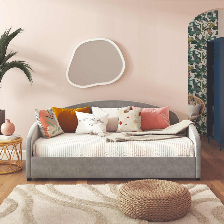 Moon Velvet Upholstered Daybed with Rounded Headboard - Light Gray - Twin