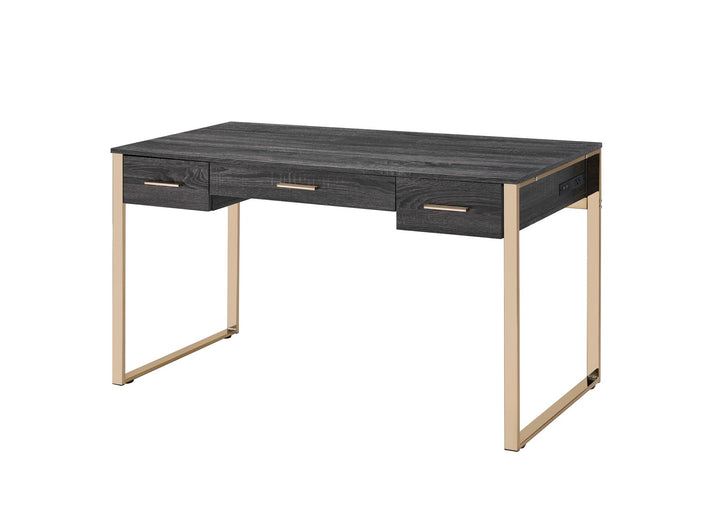 Modern 3 drawers desk with USB port - Champagne Gold