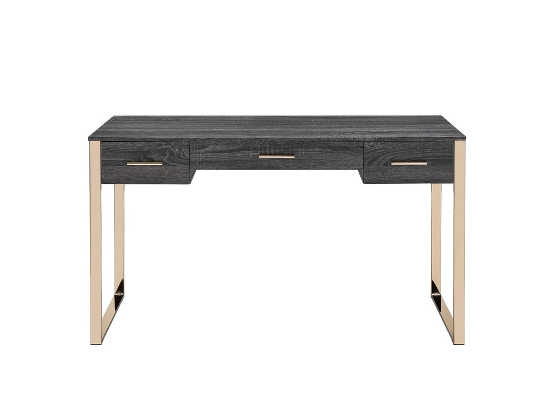 Perle USB Vanity Desk with 3 Storage Drawers - Champagne Gold