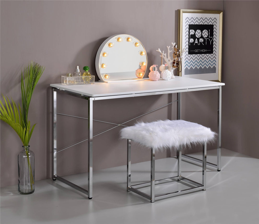 Durable X-Shape cross bar vanity desk - White