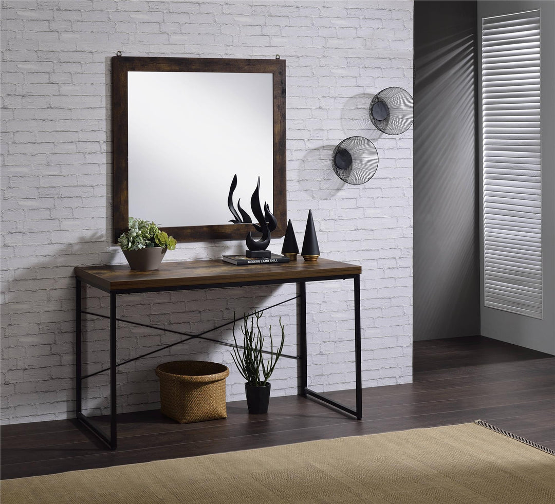 Industrial Console Table with Wooden Top - Weathered Oak