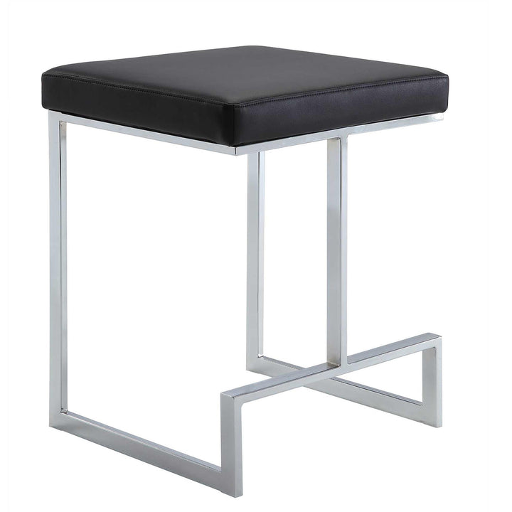 Leatherette Counter Stool - Black / Silver
