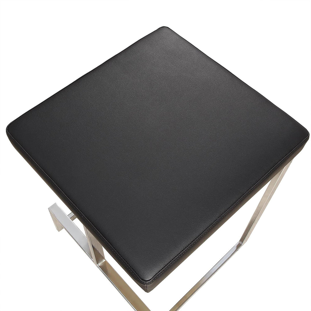 Myles Upholstered Leatherette Counter Stool with Chrome Plated Metal Base - Black / Silver