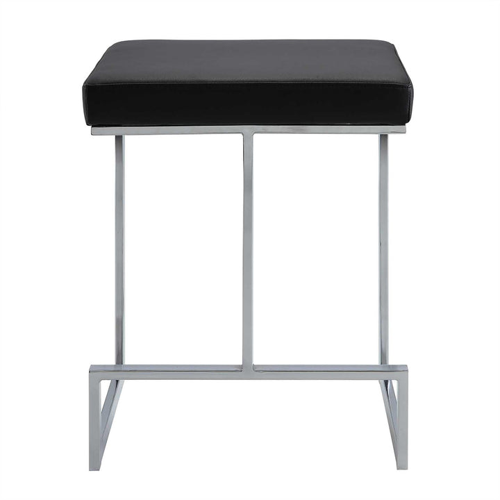 Upholstered Leatherette Counter Stool - Black / Silver