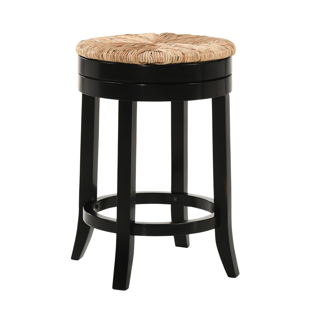Swivel Counter Stool with Rush Seat and Hardwood Legs - Black