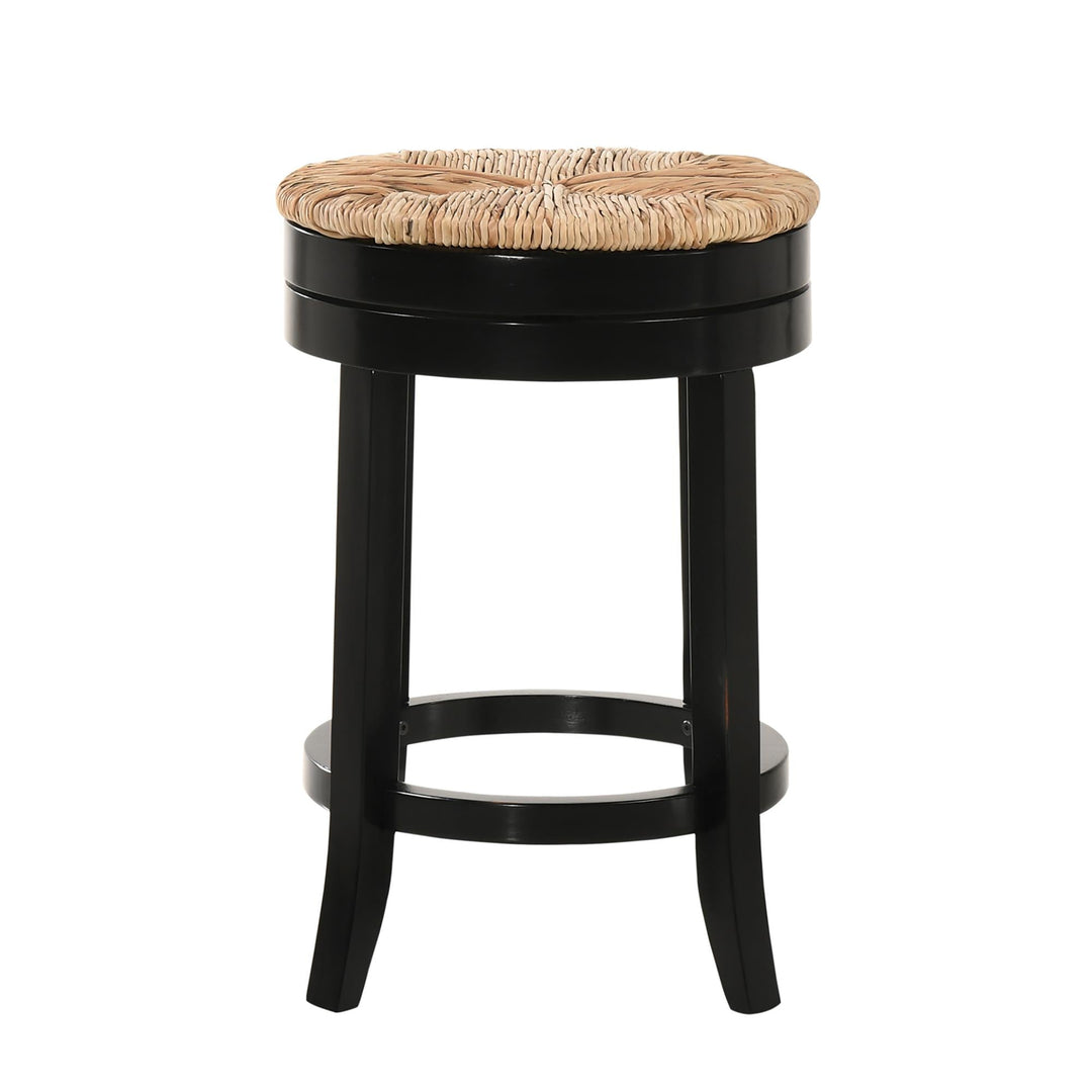 Swivel Seat Bar Stool with Rush Seat and Hardwood Legs - Black