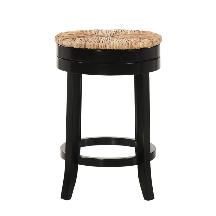 Swivel Seat Bar Stool with Rush Seat and Hardwood Legs - Black