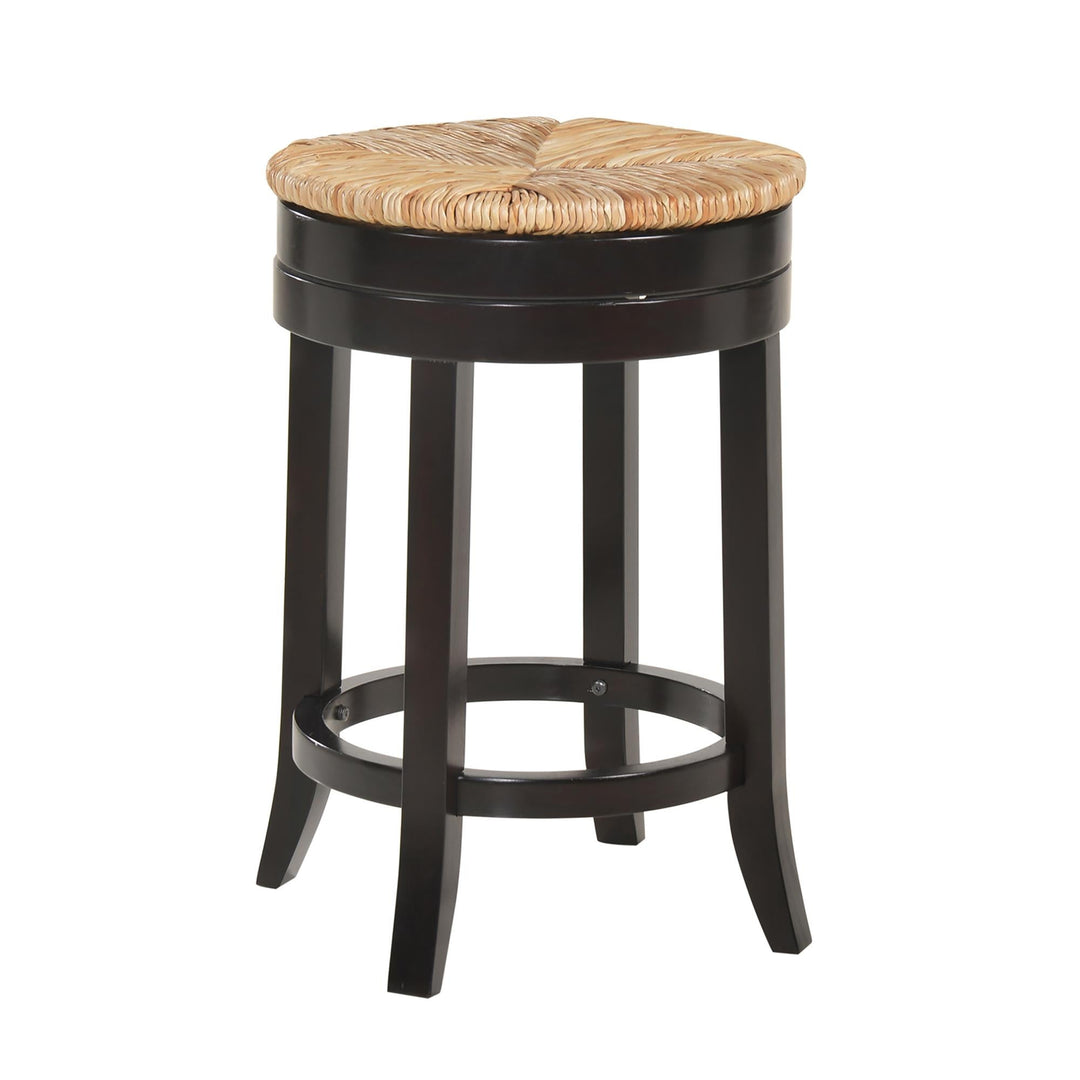 Rush Seat Swivel Stool with Hardwood Legs - Espresso