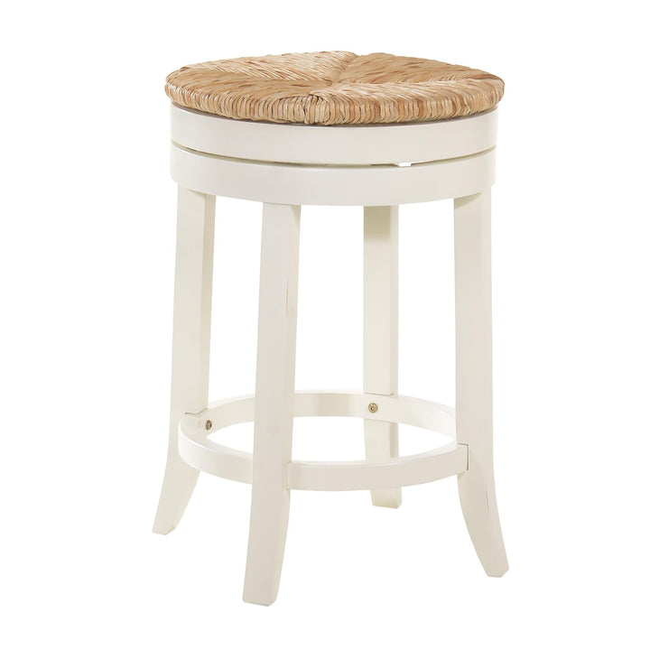 Traditional Swivel Stool with Hardwood Legs - White