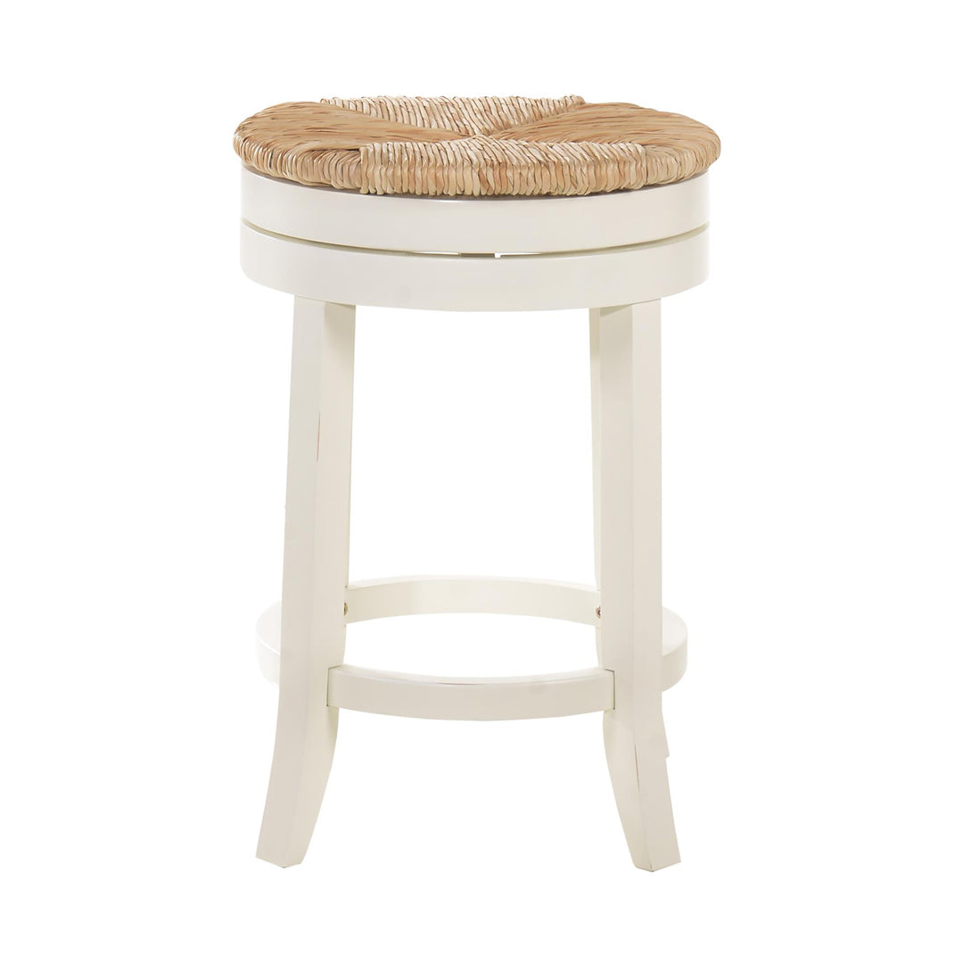 Contemporary Swivel Stool with Rush Seat and Hardwood Legs - White