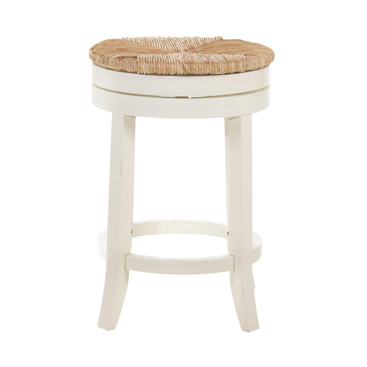 Contemporary Swivel Stool with Rush Seat and Hardwood Legs - White