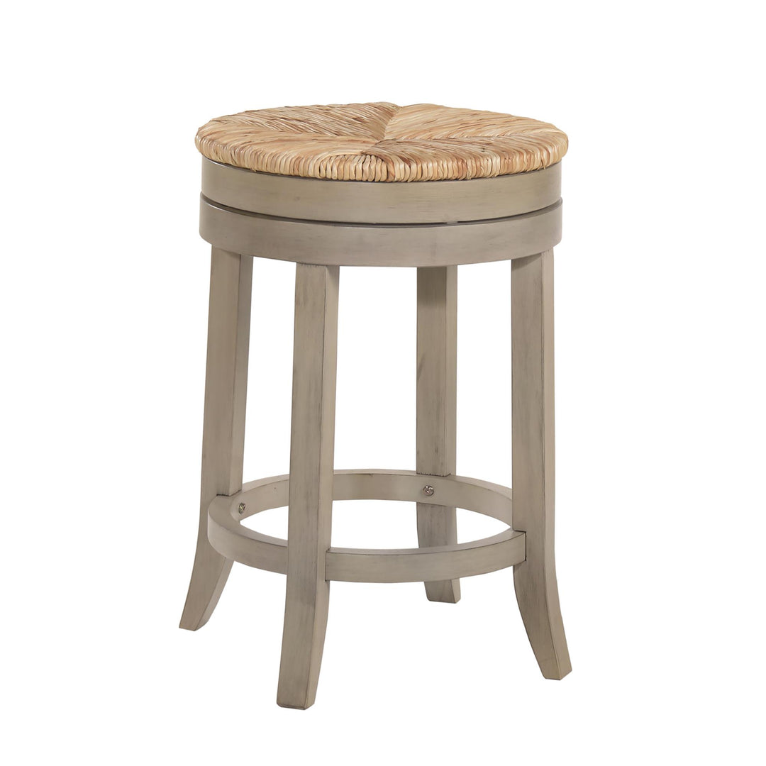 Swivel Stool with Rush Seat and Solid Hardwood Legs - Grey