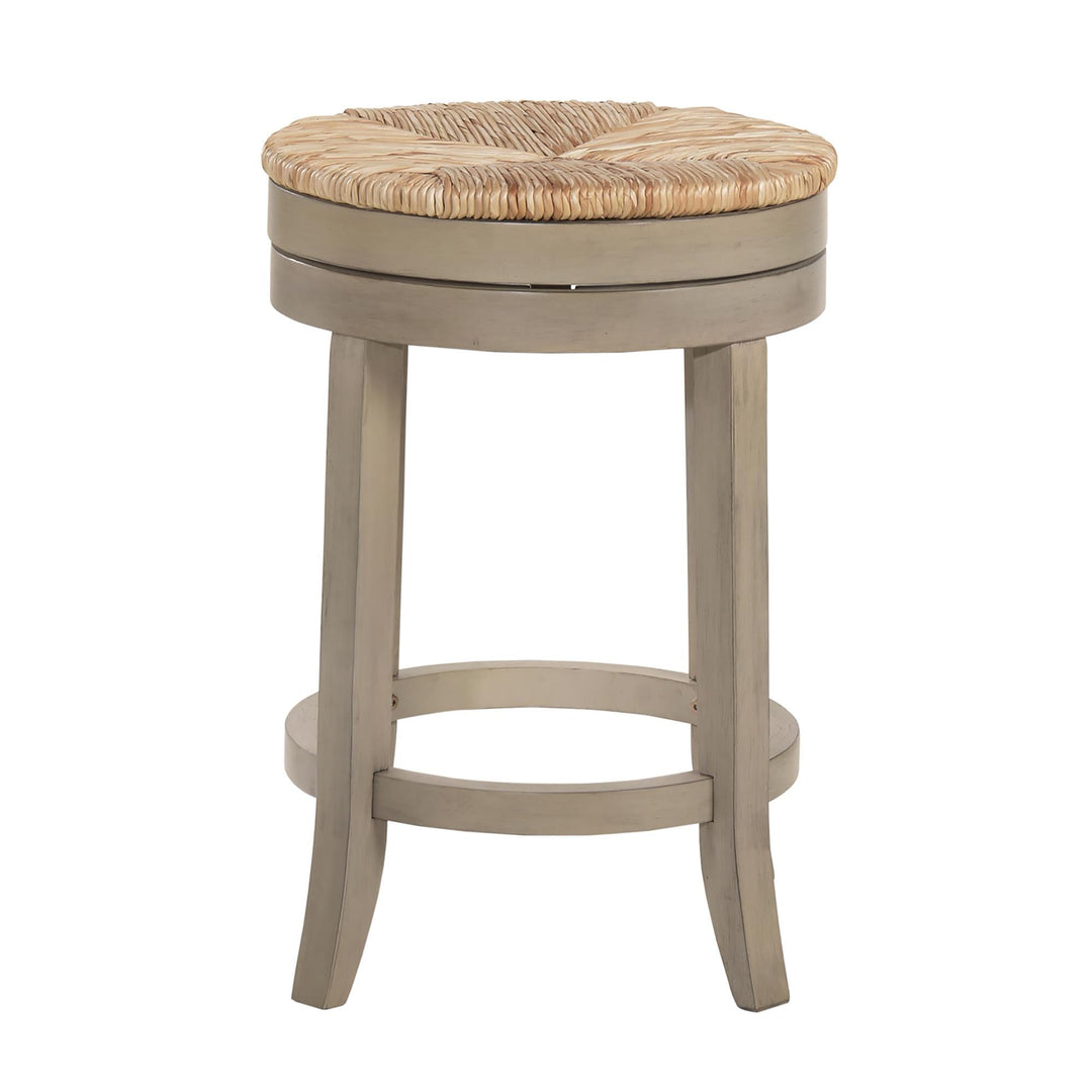 Coastal Swivel Stool with Rush Seat and Hardwood Legs - Grey