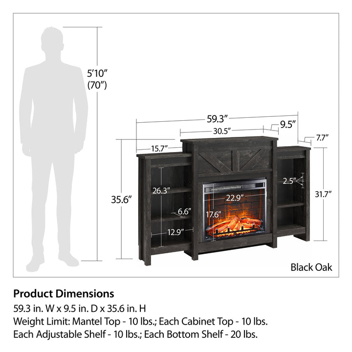 Modern fireplace with book storage solutions -  Black Oak