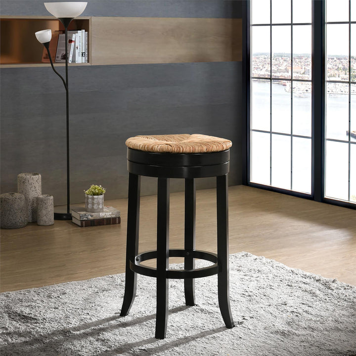 bar stool with rush seat - Black