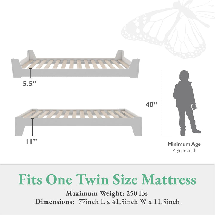 Alessi Kids Montessori Floor Bed​ with 2 Heights - White - Twin