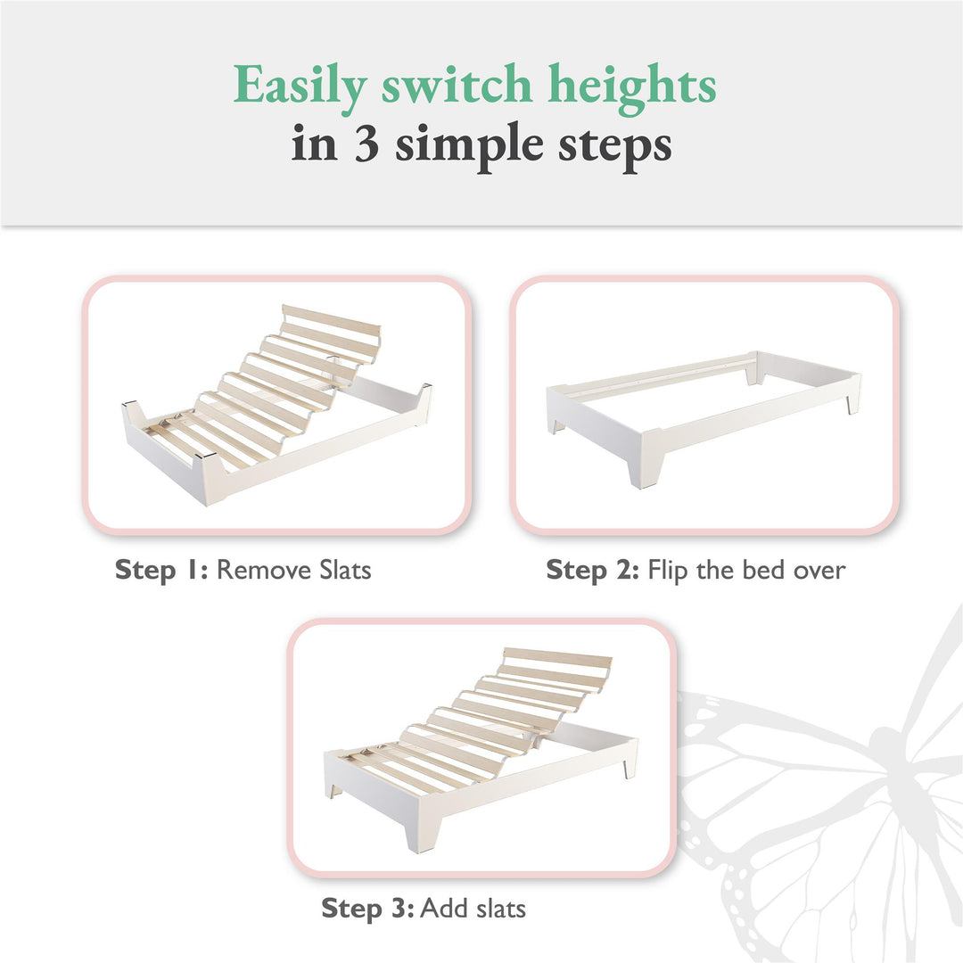 Alessi Kids Montessori Floor Bed​ with 2 Heights - White - Twin