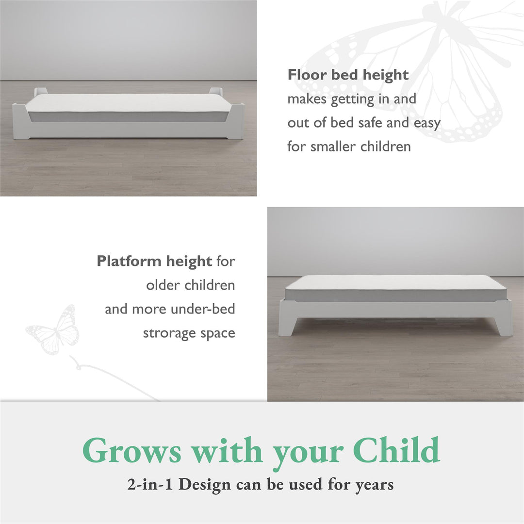 Alessi Kids Montessori Floor Bed​ with 2 Heights - White - Twin