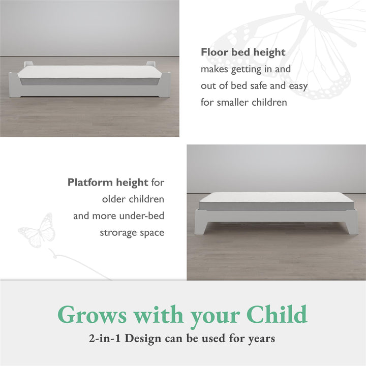 Alessi Kids Montessori Floor Bed​ with 2 Heights - White - Twin