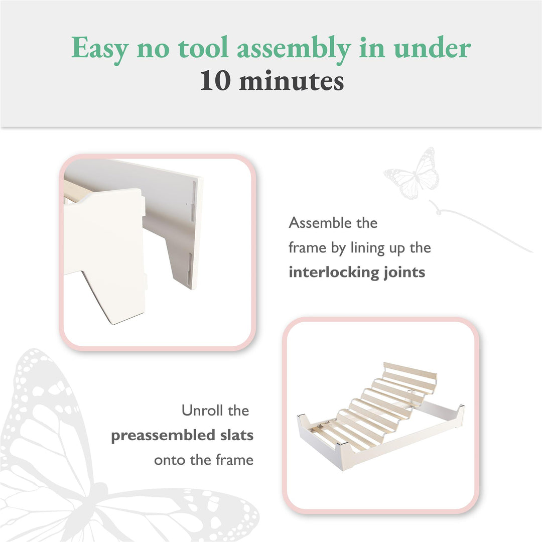 Alessi Montessori Toddler Floor Bed​ with 2 Heights - White - Crib & Toddler Mattress
