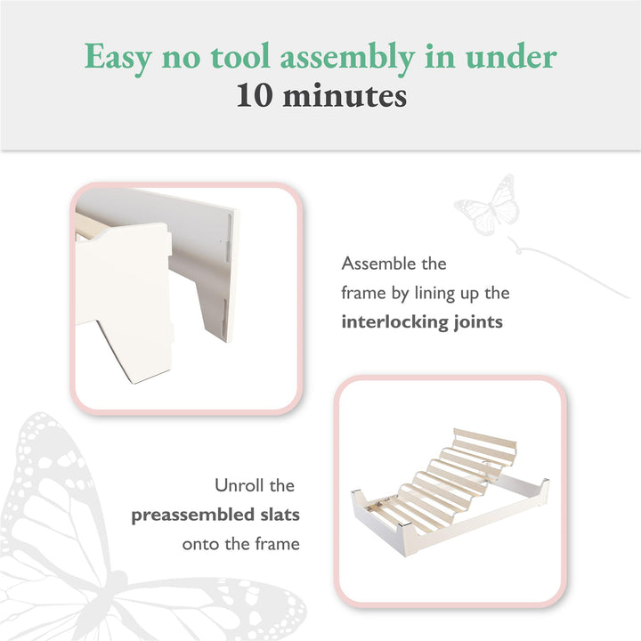 Alessi Montessori Toddler Floor Bed​ with 2 Heights - White - Crib & Toddler Mattress