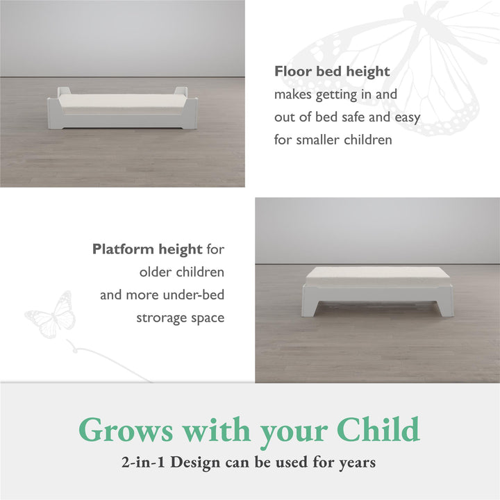 Alessi Montessori Toddler Floor Bed​ with 2 Heights - White - Crib & Toddler Mattress
