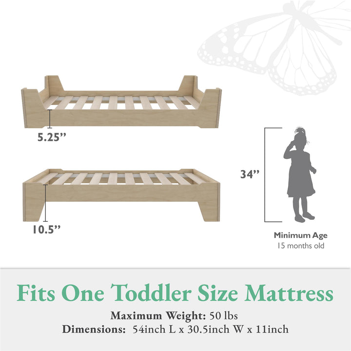 Alessi Montessori Toddler Floor Bed​ with 2 Heights - Natural - Crib & Toddler Mattress