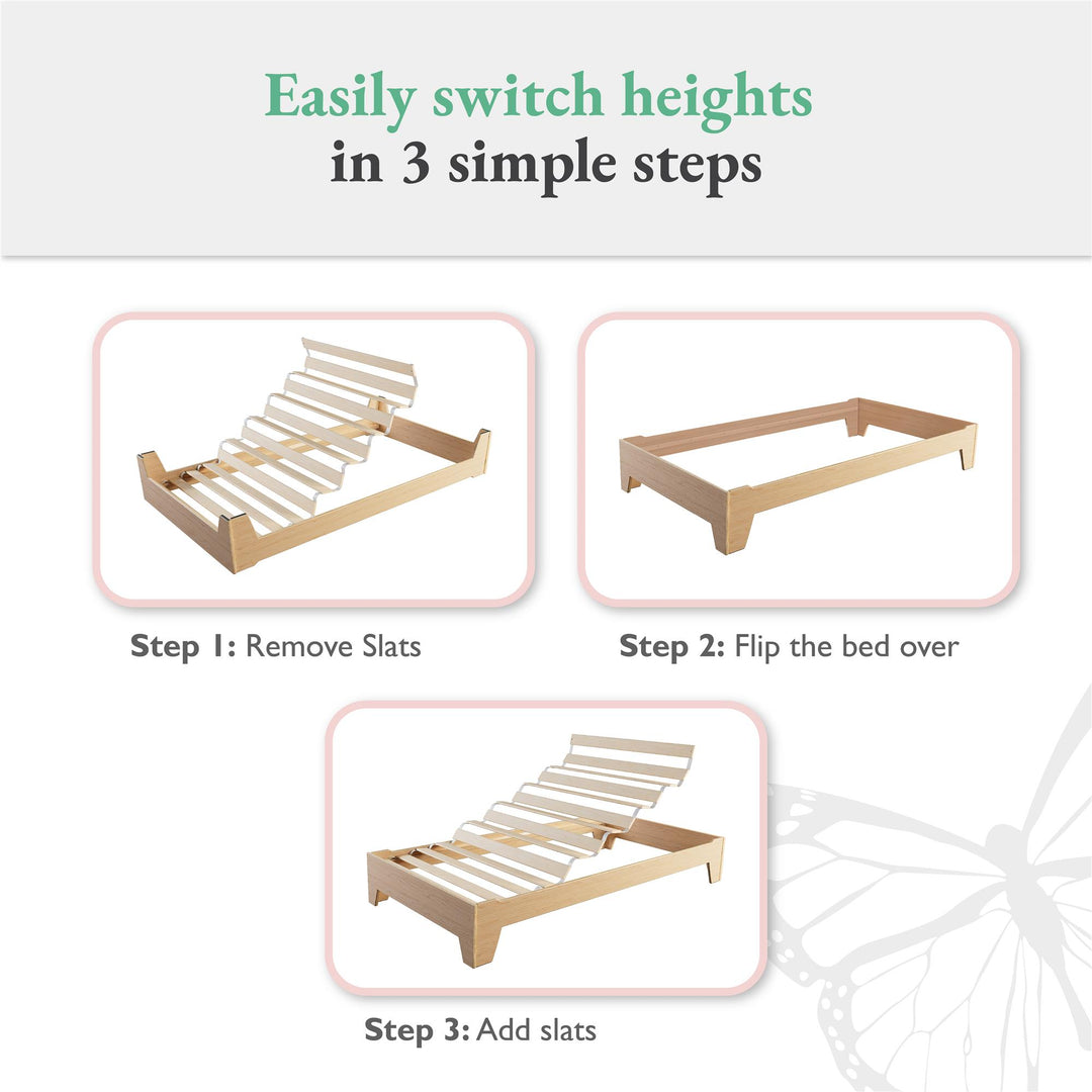 Alessi Montessori Toddler Floor Bed​ with 2 Heights - Natural - Crib & Toddler Mattress