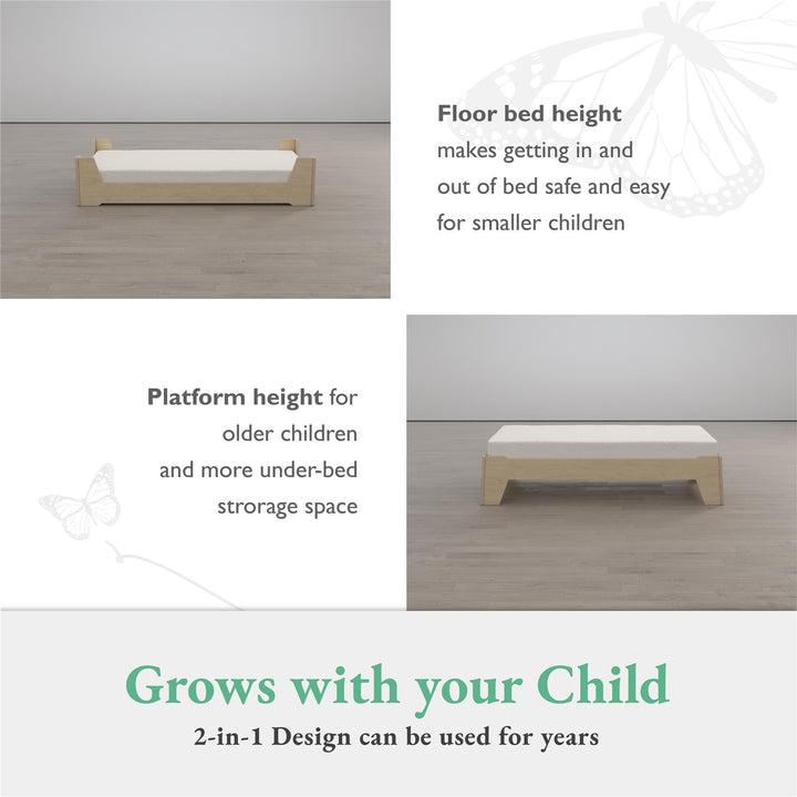 Alessi Montessori Toddler Floor Bed​ with 2 Heights - Natural - Crib & Toddler Mattress